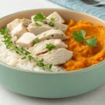Bland dog food recipe with chicken and rice in a home kitchen