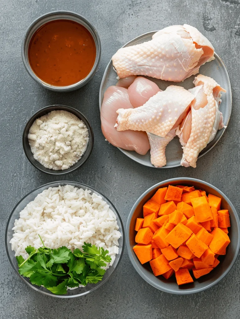 Ingredients for bland dog food recipe on kitchen table